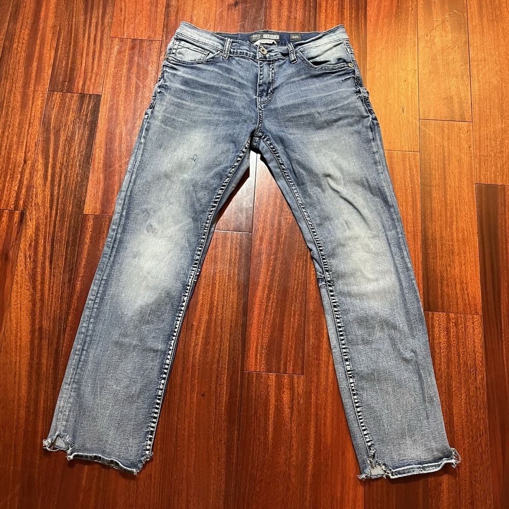 BKE Jeans Mens 34R 32x31 Carter Bootleg Blue Light Wash Distressed GBS20212